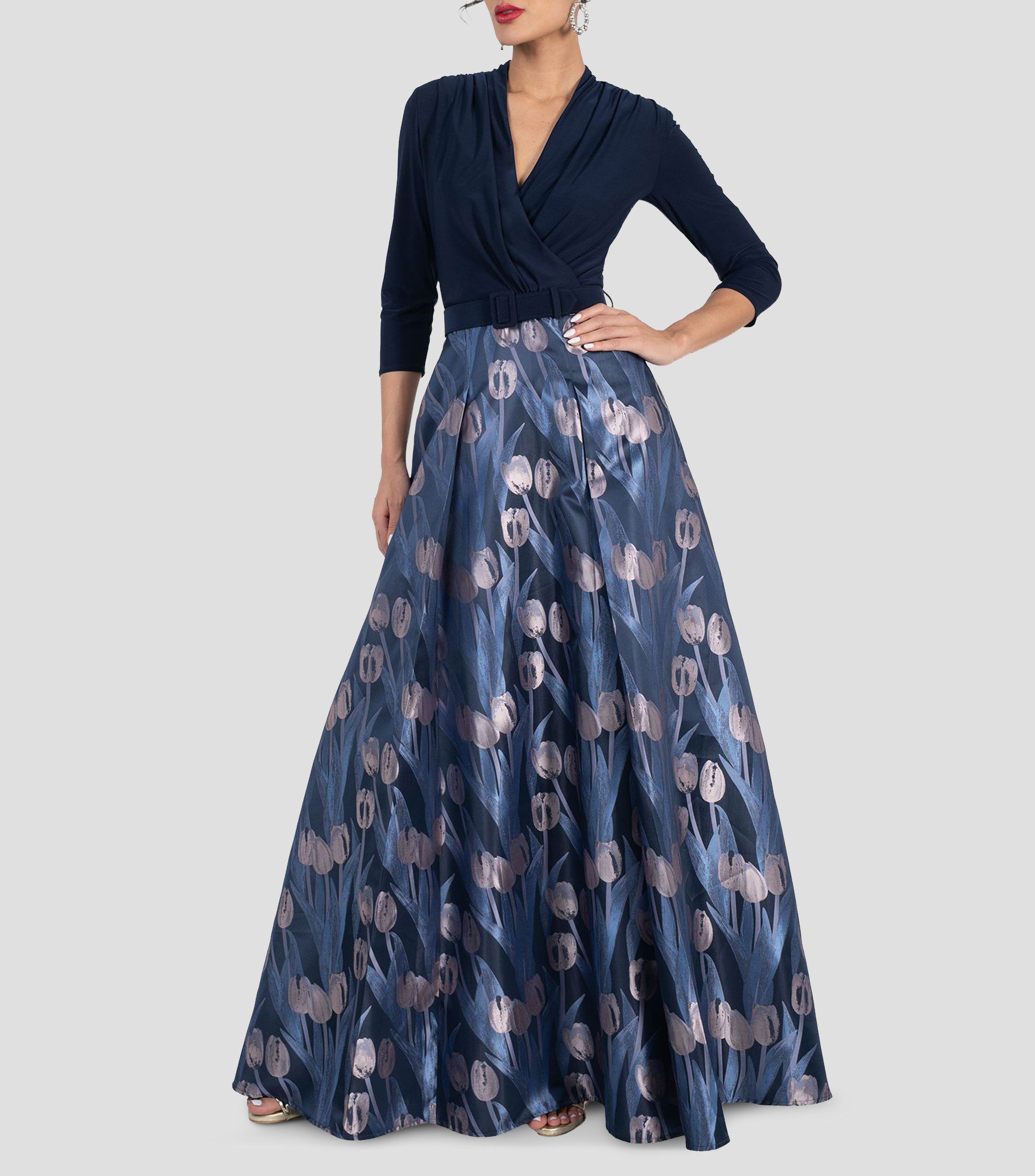 Vestido de fiesta largo estampado Mujer